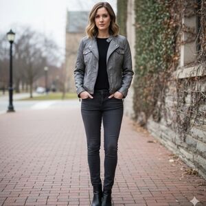 APT. 9 ... Grey Faux Leather Moto Jacket. (64)